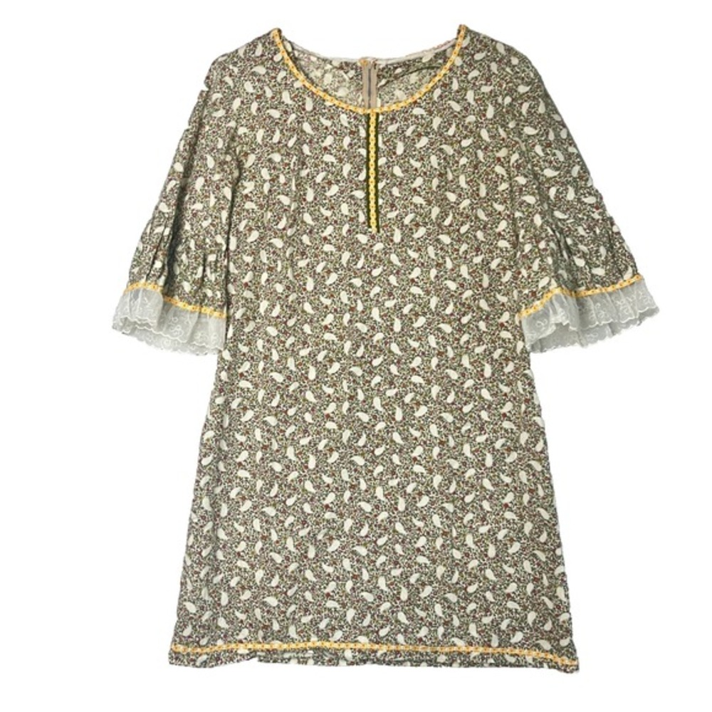 VTG Pakistani Indian Kurta Handmade Kaftan Tunic Top Dress Paisley Lace Feminine